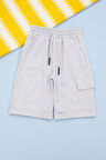 Açık Gri Beli Lastikli Jogger Kumaş Tek Kargo Cepli Erkek Çocuk Şort 21173