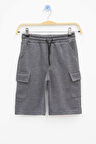 Füme Beli Lastikli Çift Kargo Cepli Erkek Çocuk Şort 21176
