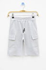 Gri Beli Lastikli Çift Kargo Cepli Erkek Çocuk Şort 21180