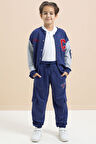 Mavi Yazı Nakışlı Kolej Ceketli Erkek Çocuk Eşofman Takımı 21224