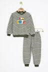 Haki Erkek Çocuk Cute Nakışlı Çizgili Şardonlu Eşofman Takımı 23311