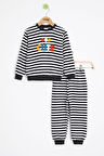 Füme Erkek Çocuk Cute Nakışlı Çizgili Şardonlu Eşofman Takımı 23312