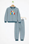 İndigo Erkek Çocuk Cute Nakışlı Çizgili Şardonlu Eşofman Takımı 23313