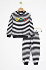 Füme Erkek Çocuk Gülenyüz Nakışlı Çizgili Şardonlu Takım 23322
