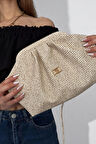 Kadın Krem Hasır Görünümlü El ve Omuz Askılı Clutch Çanta