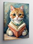 Kanvas Tablo Kitap Okuyan Sarı Kedi
