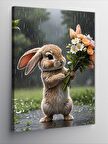 Kanvas Tablo Yavru Tavşan Ve Çiçekler