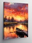Kanvas Tablo Göl Ve Ahşap Tekne