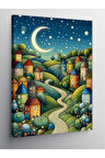 Kanvas Tablo Ay Işığı Altında Köy