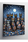 Kanvas Tablo Gece Mavisi Kedi Ailesi