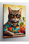 Kanvas Tablo Kokteyl İçen Kedi