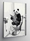 Kanvas Tablo Tuvalette Gazete Okuyan Panda