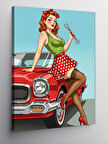 Kanvas Tablo Retro Kadın ve Araba