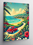 Kanvas Tablo Sahilde Kırmızı Araba