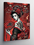 Kanvas Tablo Kırmızı Yelpazeli Geisha