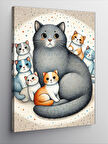 Kanvas Tablo Kediler Ailesi Çizimi