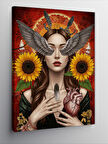 Kanvas Tablo Ayçiçekli Kadın ve Kalp