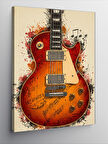 Kanvas Tablo Turuncu Elektro Gitar ve Notalar