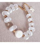 Eskitme Cam Beyaz Barok İnci Bileklik