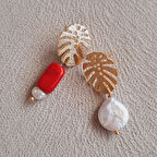 Şık İnci Kırmızı Cam Boncuk Özel Tasarım Küpe