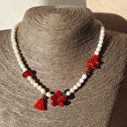 Beyaz Sedef Murano Çiçekli Kolye