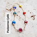 Çakra Kalp Çelik Cam Sanatı Murano İnci Kolye