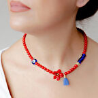 Mercan Murano Cam Çiçekli Nazarlı  Kolye