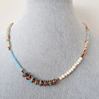 4 Renk Murano Boncuk Varisit İnci Kristal Kolye - Açık Mavi