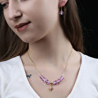 Lila Murano Nar Kutup Yıldızı Kolye Küpe Seti