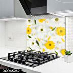 Pratik Dekor Cam Ocak Arkası Koruyucu | Sarı Çiçek Model