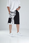 Desenli Tasarım Siyah Şort
