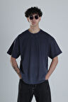 Lacivert Yıldız Detaylı Tasarım Oversize T-Shirt