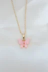Gold Kaplama Pembe Sedefli Kelebek Kolye 5886