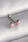316L Çelik Gümüş Renk Pembe Kurdele Zirkon Taş Detay Tragus Piercing 5886