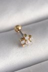 316L Çelik Gold Renk Zirkon Taşlı Çiçek Model Tragus Piercing 5886