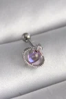 316L Çelik Gümüş Renk Mor Mineli Kalp Zirkon Taş Detay Tragus Piercing 5886
