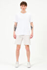 Ekru Erkek Basic Regular/Normal Kesim Nakış Detaylı Şort
