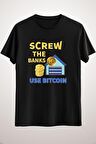 Unisex Siyah Blockchain Technology Cryptocurrency Banks Print Classic T-shirt