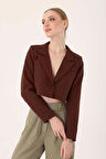 Crop Blazer Ceket-Kahverengi