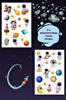 2 Sayfa Uzay Sticker, Gezegen - Astronot - Yıldız - Meteor - Uzaylı Etiket