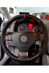 Vw Caddy 2004 2020 Uyumlu Alkantara-karbon Kırmızı Yüzüklü Direksiyon Kılıf