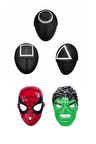 Çocuk Gelişim Oyuncaklar 3'lü Squid Game Maske Seti Kare Yuvarlak Üçgen Ve Örümçek adam Ve Hulk Mask