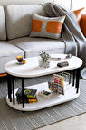 Modern Oval Orta Sehpa Çift Katlı Metal Ayaklı Salon, Ofis, Dekoratif Sehpa, Kahve sehpası