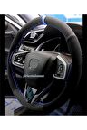 Honda Cıvıc Alkantra Karbon Dikmeli Deri Direksiyon Kılıfı Mavi Yüzüklü