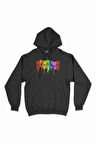 Gökkuşağı Renkli Müzik Siyah Kapşonlu Sweatshirt Hoodie