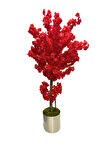 Yapay Ağaç Kırmızı Bahar Dalı 180 Cm Metal Saksıda