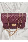 Bordo Baklava Kapitone Gold Zincir Saplı Klasik Flap Omuz Çantası