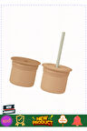 OiOi Ham+Hüp Pipetli Silikon Bardak Seti Woody Brown / PowderGrey 1 Gram Kız Erkek Çocuk Oyuncakları
