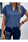Kadın Kısa Kollu Hakim Yaka Sofya Bluz