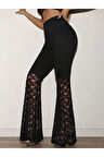 Kadın Yüksek Bel Dantel Detaylı Dalgıç Pantolon